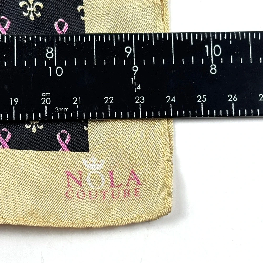 New Nola Couture Scarf Women OS Black Gold Pink 100%Silk Fleur De Lis Ribbon